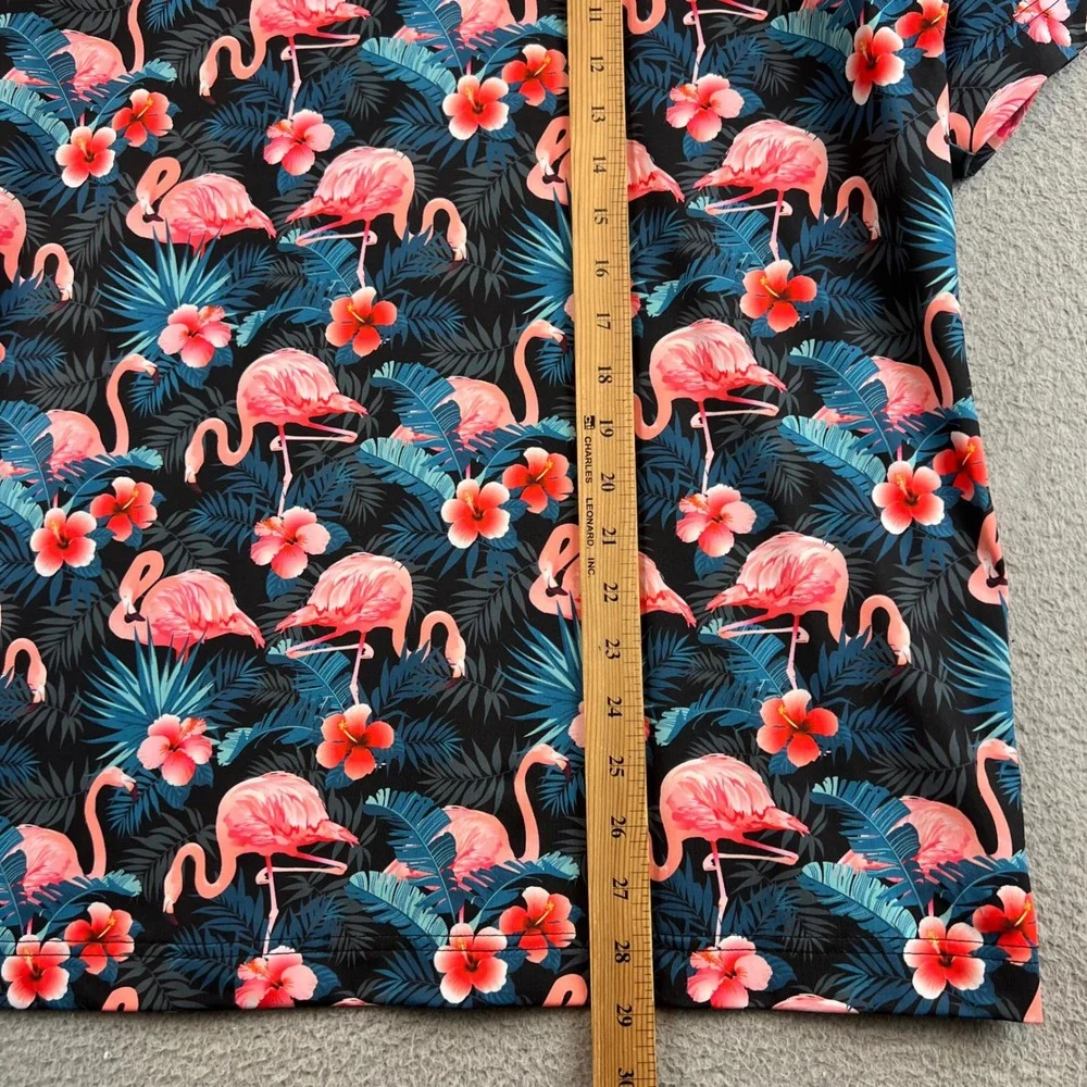 Waggle Mens Golf Polo Shirt Large Flamingo Hibiscus Floral Tropical Short Sleeve - Picture 5 of 7